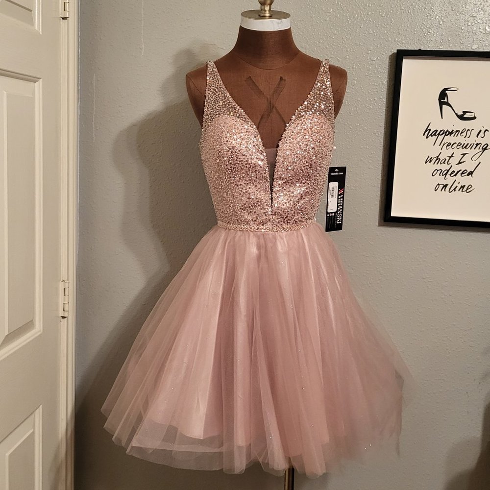 LET'S Mauve Embellished Bodice Tulle Dress